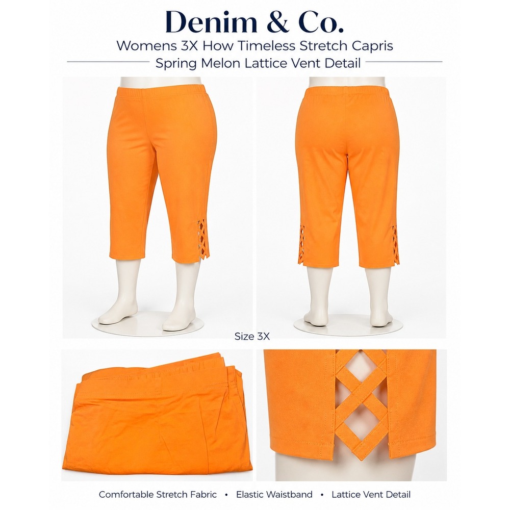 Denim & Co Womens 3X How Timeless Stretch Capris Spring Melon Orange A213117 NEW
